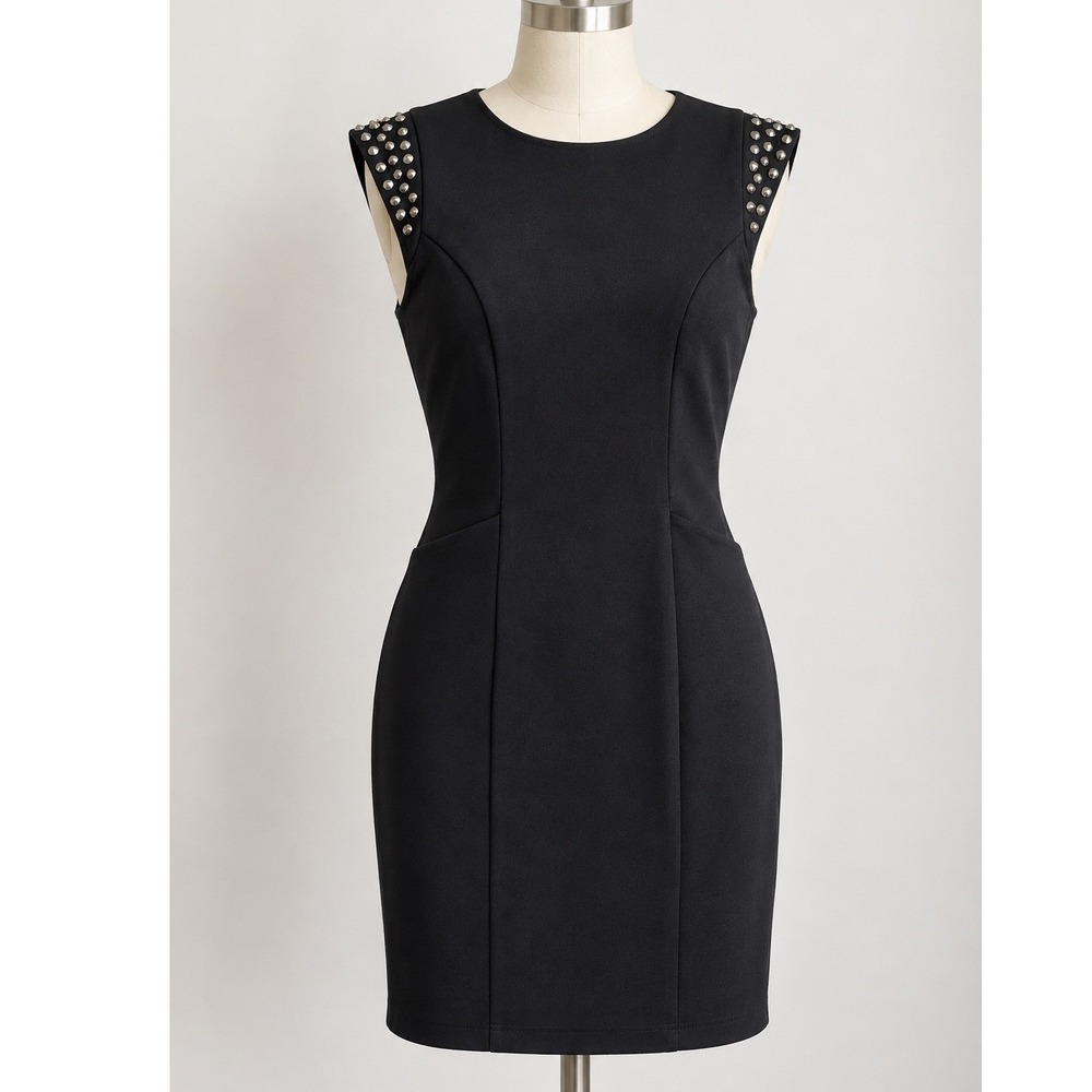 Black Studded Shoulder Mesh Back Mini Dress Size Small Grunge Edgy Goth Punk Y2K